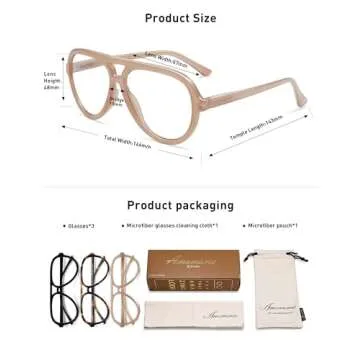 AMOMOMA 3 Pack Retro Aviator Reading Glasses for Women Men,Classic Large Oversized Reader Blue Light Computer Frame AM6111 C1+C2+C4 0.0X