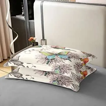 Erosebridal 100% Cotton Butterfly Bedding Set Watercolor Flower Comforter Cover Twin Size for Women Girls Teens Colorful Butterfly Floral Duvet Cover Vintage Grunge Style Quilt Cover