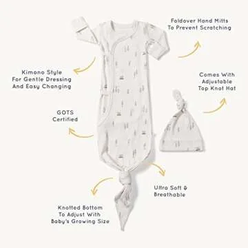 MakeMake Organics GOTS Certified Organic Cotton Kimono Knotted Blanket Tie Swaddle Hat Set Mittens Baby Boys Girls (Evergreen Fir, Newborn)