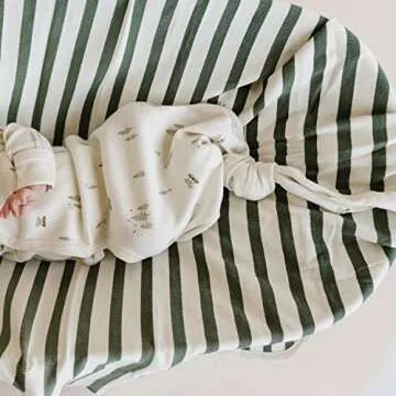 MakeMake Organics GOTS Certified Organic Cotton Kimono Knotted Blanket Tie Swaddle Hat Set Mittens Baby Boys Girls (Evergreen Fir, Newborn)