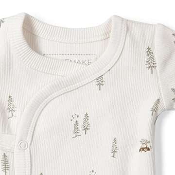 MakeMake Organics GOTS Certified Organic Cotton Kimono Knotted Blanket Tie Swaddle Hat Set Mittens Baby Boys Girls (Evergreen Fir, Newborn)