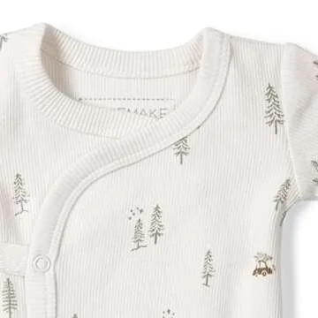 MakeMake Organics GOTS Certified Organic Cotton Kimono Knotted Blanket Tie Swaddle Hat Set Mittens Baby Boys Girls (Evergreen Fir, Newborn)