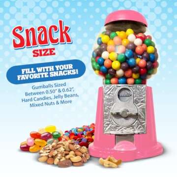 American Gumball Company - Metal 11-Inch Retro Style Pink Gumball Machine, Made for 0.62 Inch Gumballs, Candy or Nuts, Accepts Any US Coin