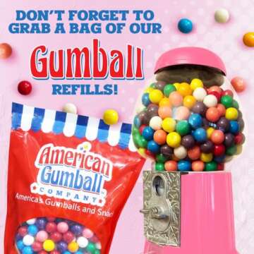 American Gumball Company - Metal 11-Inch Retro Style Pink Gumball Machine, Made for 0.62 Inch Gumballs, Candy or Nuts, Accepts Any US Coin