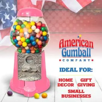American Gumball Company - Metal 11-Inch Retro Style Pink Gumball Machine, Made for 0.62 Inch Gumballs, Candy or Nuts, Accepts Any US Coin