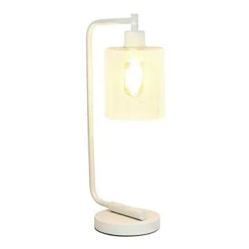 Simple Designs LD1036-WHT Bronson Antique Style Industrial Iron Lantern Desk Bedside Glass Shade Table Lamp, White