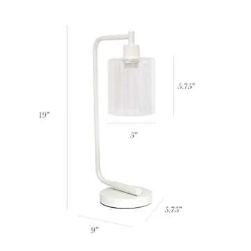 Simple Designs LD1036-WHT Bronson Antique Style Industrial Iron Lantern Desk Bedside Glass Shade Table Lamp, White