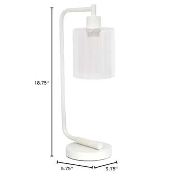 Simple Designs LD1036-WHT Bronson Antique Style Industrial Iron Lantern Desk Bedside Glass Shade Table Lamp, White