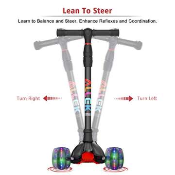 Allek Kick Scooter B02, Lean 'N Glide Scooter with Extra Wide PU Light-Up Wheels and 4 Adjustable Heights for Children from 3-12yrs (Black)
