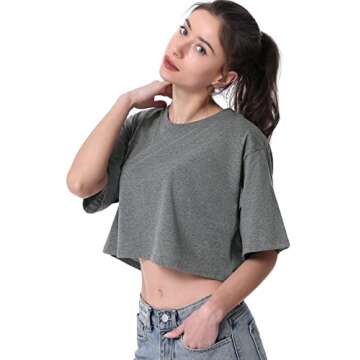 Cosy Pyro 4-Pack Women's Cotton Crop T-Shirts Short Sleeve Solid Cropped Athletic Top Round Neck Casual Workout Yoga Tees