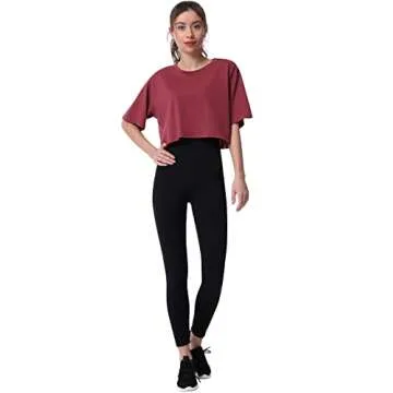 Cosy Pyro 4-Pack Women's Cotton Crop T-Shirts Short Sleeve Solid Cropped Athletic Top Round Neck Casual Workout Yoga Tees