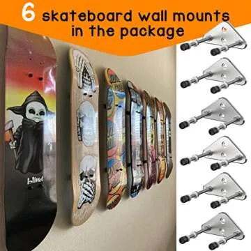 Durable Skateboard Wall Mount - 6 Pack Aluminum Hanger