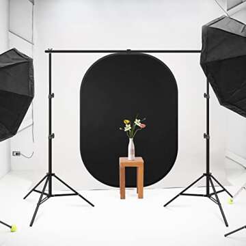 Chromakey Backdrop, Heorryn 4 in 1 Pop Up Collapsible White Black Screen with Carry Bag, 5x6.5ft Double-Sided White Screen and Black Screen for Tiktok Photography, Gaming and Live Streaming