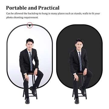 Chromakey Backdrop, Heorryn 4 in 1 Pop Up Collapsible White Black Screen with Carry Bag, 5x6.5ft Double-Sided White Screen and Black Screen for Tiktok Photography, Gaming and Live Streaming