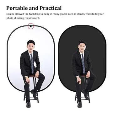 Chromakey Backdrop, Heorryn 4 in 1 Pop Up Collapsible White Black Screen with Carry Bag, 5x6.5ft Double-Sided White Screen and Black Screen for Tiktok Photography, Gaming and Live Streaming