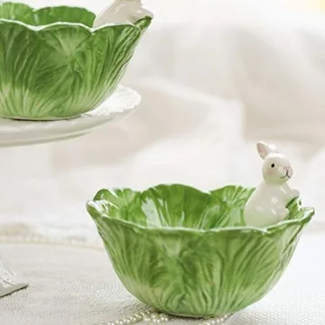 Ceramic Bunny Cabbage Bowl Fruit Salad Bowl Easter Rabbit Food Snack Serving Bowl Tableware Easter Bunny Home Decoration