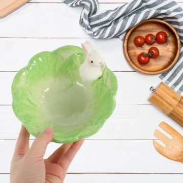 Ceramic Bunny Cabbage Bowl Fruit Salad Bowl Easter Rabbit Food Snack Serving Bowl Tableware Easter Bunny Home Decoration