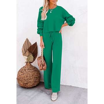 Pink Queen Women’s 2 Piece Sweatsuit Set - Cozy Knit Outfit in Green S