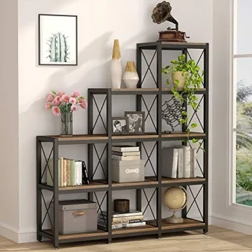 Tribesigns 12 Shelves Bookshelf, Industrial Ladder Corner Bookshelf 9 Cubes Stepped Etagere Bookcase...