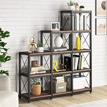 Tribesigns 12 Shelves Bookshelf - Rustic Style Storage Organizer