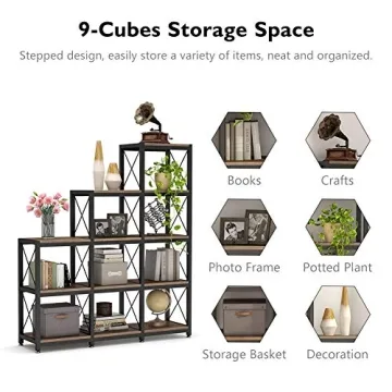 Tribesigns 12 Shelves Bookshelf - Rustic Style Storage Organizer