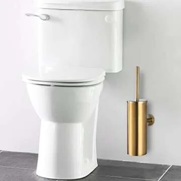 TINYROW Toilet Brush with Holder for Bathroom Toilet Bowl Brush Holder Toilet Bowl Cleaner Brush Wall Mounted Toilet Brush Brushed Gold
