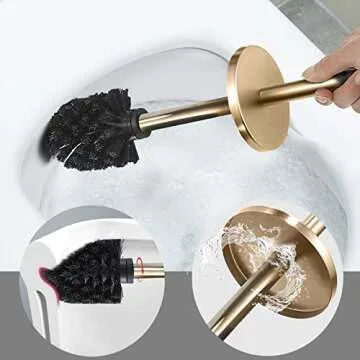 TINYROW Toilet Brush with Holder for Bathroom Toilet Bowl Brush Holder Toilet Bowl Cleaner Brush Wall Mounted Toilet Brush Brushed Gold