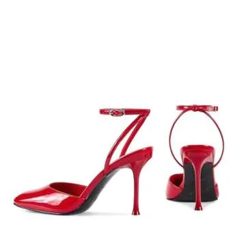 wetkiss Red High Heels for Women Close Square Toe Pumps Shoes Women Stiletto Kitten Heels Ankle Stra...