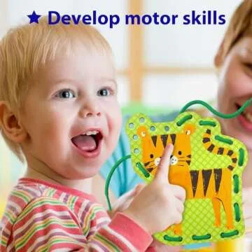 KRAFUN Safari Animal Lacing Kit for Fine Motor Skills