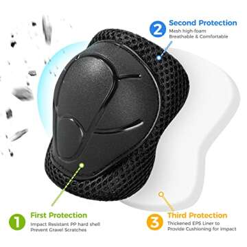 BOSONER Roller and Skating Pads for Kids: Knee Pads and Elbow Pads for Kids/Youth 3-15 - Girls/Boys Protection Gear
