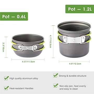 G4Free 2/4/13 PCS Camping Cookware Mess Kit Hiking Backpacking Picnic Cooking Bowl Non Stick Pot Kni...