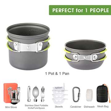 G4Free 2/4/13 PCS Camping Cookware Mess Kit Hiking Backpacking Picnic Cooking Bowl Non Stick Pot Knife Spoon Set