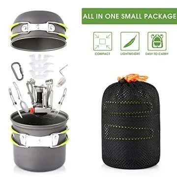 G4Free 2/4/13 PCS Camping Cookware Mess Kit Hiking Backpacking Picnic Cooking Bowl Non Stick Pot Knife Spoon Set