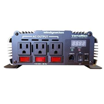 VertaMax Pure SINE Wave 1500 Watt (3000W Surge) 12V Power Inverter DC to AC Power (Cables + Remote Control Switch + ANL Fuse) - Solar, RV