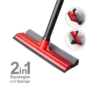 DSV Standard Window Squeegee for Car Windows, 2-in-1 Window Cleaner for Car Windshield, Gas Station, Shower, and Glass | Auto Squeegee with 17.5" Handle, 8" Soft Rubber Blade & Highly Absorbent Sponge