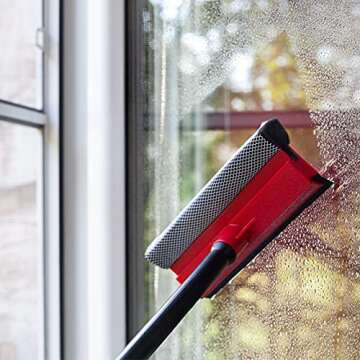 DSV Standard Window Squeegee for Car Windows, 2-in-1 Window Cleaner for Car Windshield, Gas Station, Shower, and Glass | Auto Squeegee with 17.5" Handle, 8" Soft Rubber Blade & Highly Absorbent Sponge