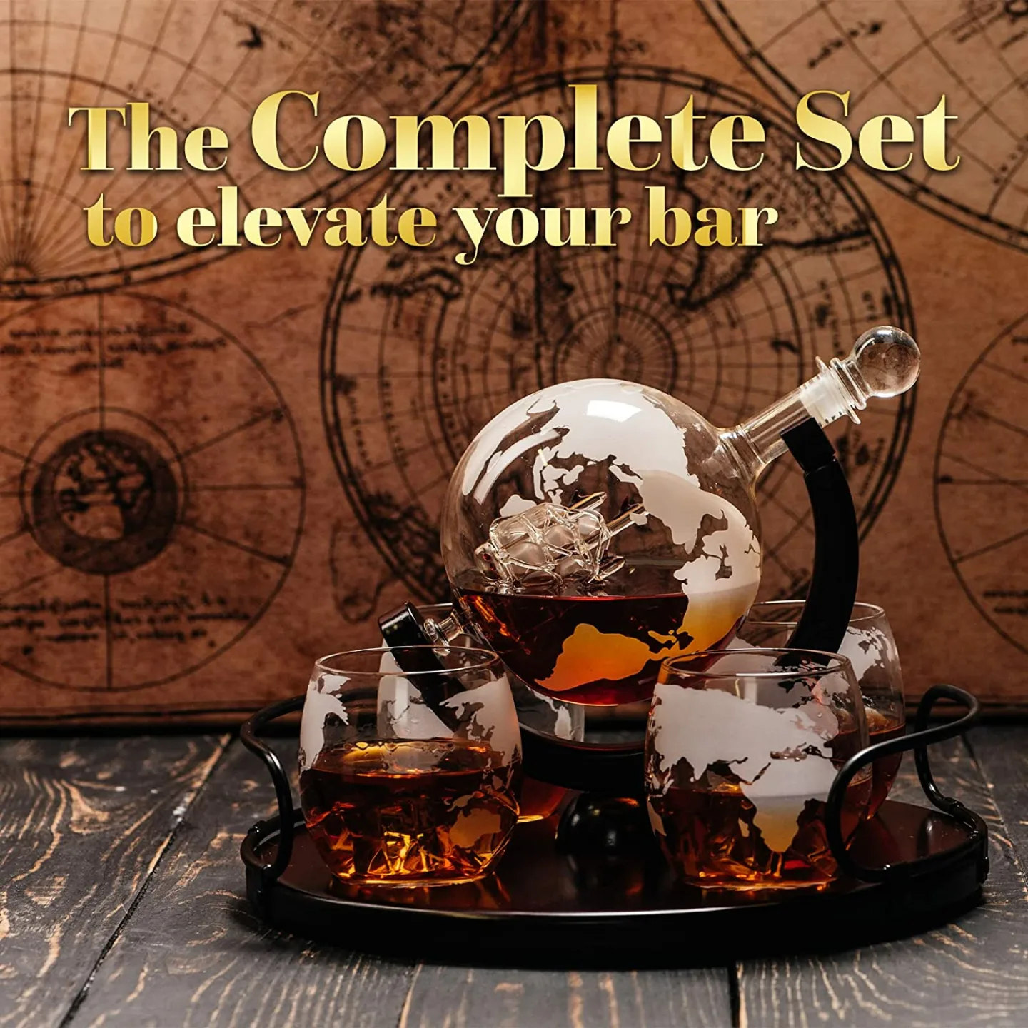 Elegant Whiskey Decanter Set with Globe Design