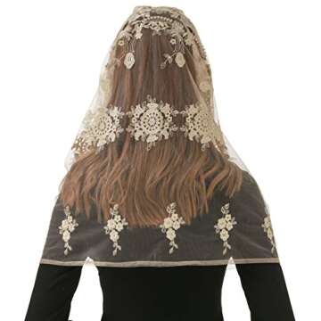 PAMOR Gold Embroidered Traditional Vintage Inspired Infinity Veil Mantilla Veils Mass Head Covering