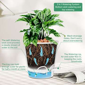 Warmplus Plastic Planters for Indoor Plants, 8/7/6.5/6/5.5/5 Inch Plant Pots with Drainage Holes, Watering Wick, Watering Lip for Most Indoor Outdoor Plants and Flowers, White