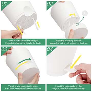 Warmplus Plastic Planters for Indoor Plants, 8/7/6.5/6/5.5/5 Inch Plant Pots with Drainage Holes, Watering Wick, Watering Lip for Most Indoor Outdoor Plants and Flowers, White