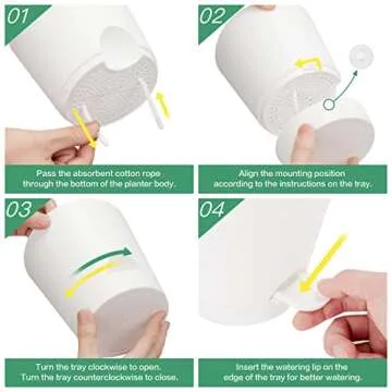 Warmplus Plastic Planters for Indoor Plants, 8/7/6.5/6/5.5/5 Inch Plant Pots with Drainage Holes, Watering Wick, Watering Lip for Most Indoor Outdoor Plants and Flowers, White