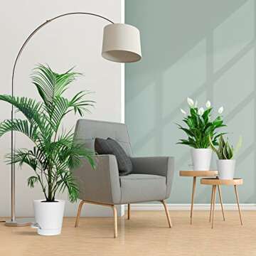 Warmplus Plastic Planters for Indoor Plants, 8/7/6.5/6/5.5/5 Inch Plant Pots with Drainage Holes, Watering Wick, Watering Lip for Most Indoor Outdoor Plants and Flowers, White