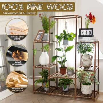 Uneedem Plant Stand Indoor Outdoor Tall Shelf for Multiple Plants 8 Tiers 12 Pot Large Rack Pine Woo...