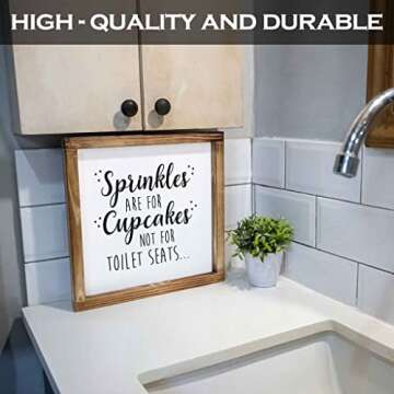 Sprinkles Are For Cupcakes Not for Toilet Seats Sign 12x12 In, Rustic Funny Bathroom Sign, Modern Fa...