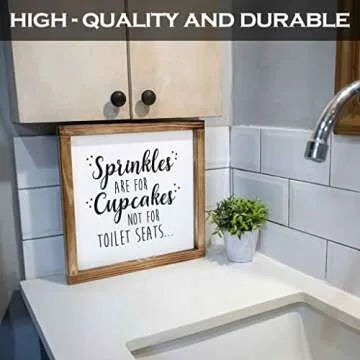 Sprinkles Are For Cupcakes Not for Toilet Seats Sign 12x12 In, Rustic Funny Bathroom Sign, Modern Fa...
