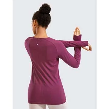 CRZ YOGA Women's Seamless Athletic Long Sleeves Sports Running Shirt Breathable Gym Workout Top Fuchsia-Slim Fit Small