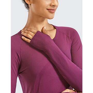 CRZ YOGA Women's Seamless Athletic Long Sleeves Sports Running Shirt Breathable Gym Workout Top Fuchsia-Slim Fit Small
