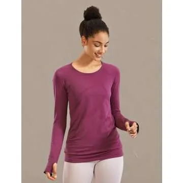 CRZ YOGA Women's Seamless Athletic Long Sleeves Sports Running Shirt Breathable Gym Workout Top Fuchsia-Slim Fit Small