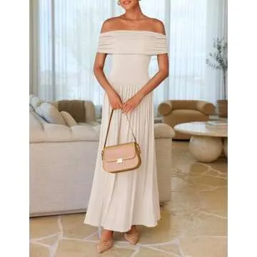 ZESICA Women's Off The Shoulder Maxi Dress 2025 Summer Sleeveless Casual Slim Swing Pleated Formal Party Dresses