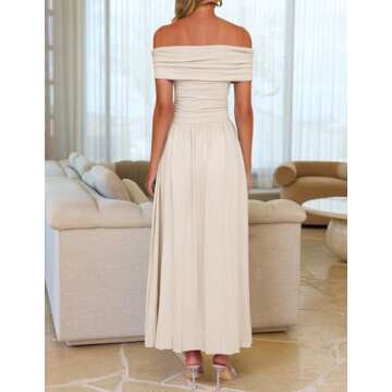ZESICA Women's Off The Shoulder Maxi Dress 2025 Summer Sleeveless Casual Slim Swing Pleated Formal Party Dresses